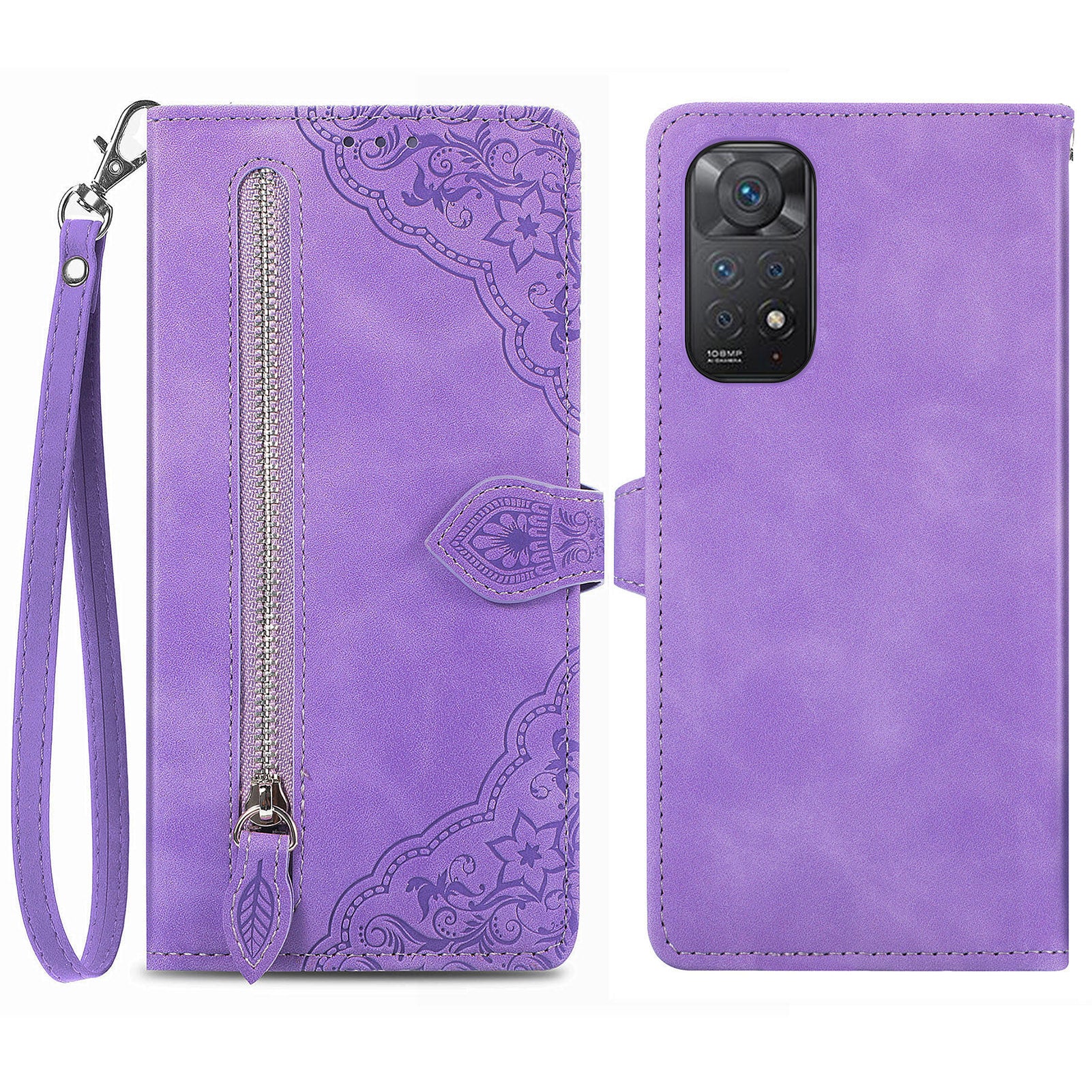 For Xiaomi Redmi Note 12 Pro 4G 11 Pro 4G (MediaTek) Note 11 Pro 5G (Qualcomm) Flower Imprinted Pattern PU Leather Zipper Pocket Phone Case with Wallet Stand For Xiaomi Redmi Note 12 Pro 4G 11 Pro 4G (MediaTek) Note 11 Pro 5G (Qualcomm) Flower Imprinted Pattern PU Leather Zipper Pocket Phone Case with Wallet Stand